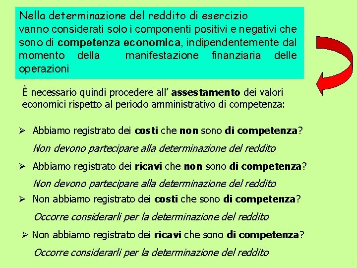 Nella determinazione del reddito di esercizio vanno considerati solo i componenti positivi e negativi