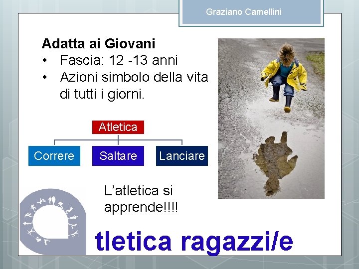 Graziano Camellini Adatta ai Giovani • Fascia: 12 -13 anni • Azioni simbolo della