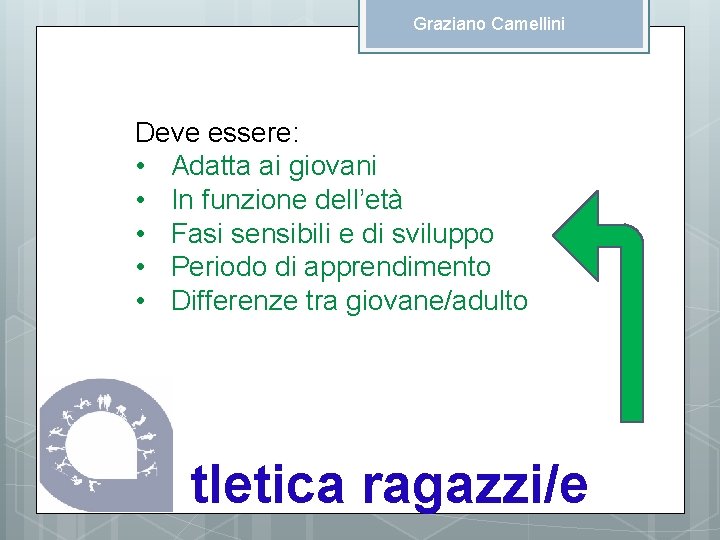 Graziano Camellini Deve essere: • Adatta ai giovani • In funzione dell’età • Fasi