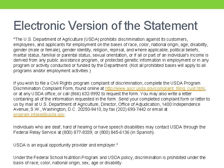 Electronic Version of the Statement "The U. S. Department of Agriculture (USDA) prohibits discrimination