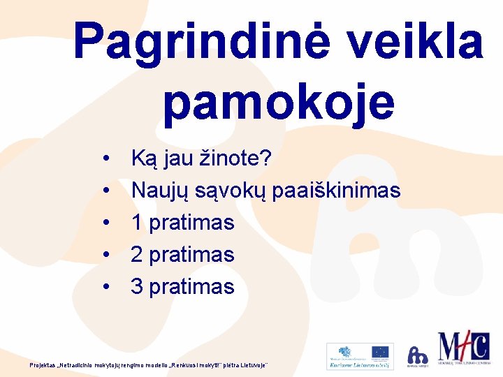 Pagrindinė veikla pamokoje • • • Ką jau žinote? Naujų sąvokų paaiškinimas 1 pratimas