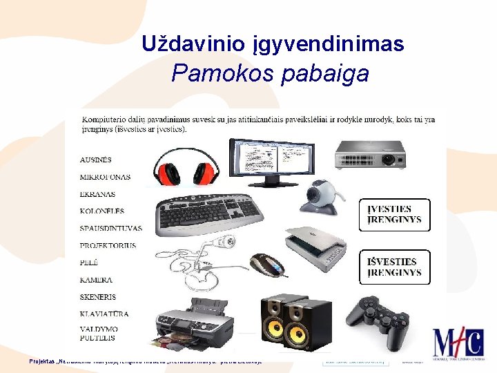 Uždavinio įgyvendinimas Pamokos pabaiga Projektas „Netradicinio mokytojų rengimo modelio „Renkuosi mokyti!” plėtra Lietuvoje” 