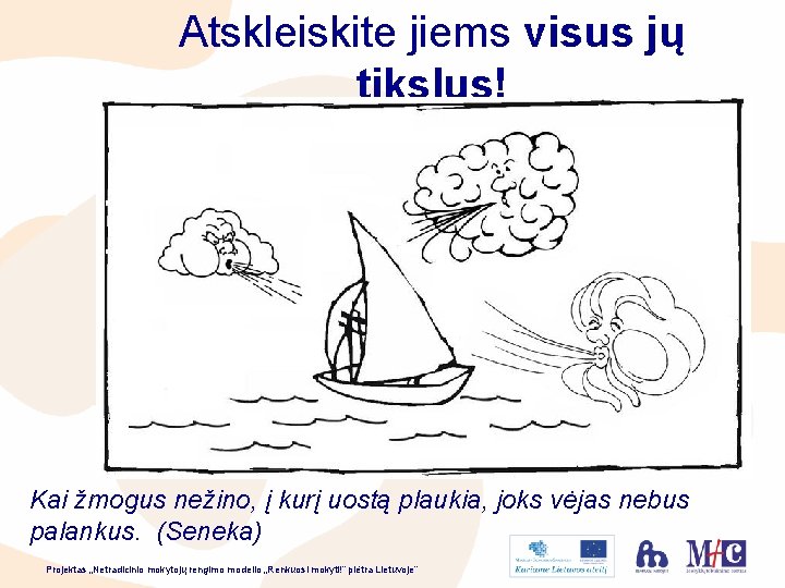 Atskleiskite jiems visus jų tikslus! Kai žmogus nežino, į kurį uostą plaukia, joks vėjas