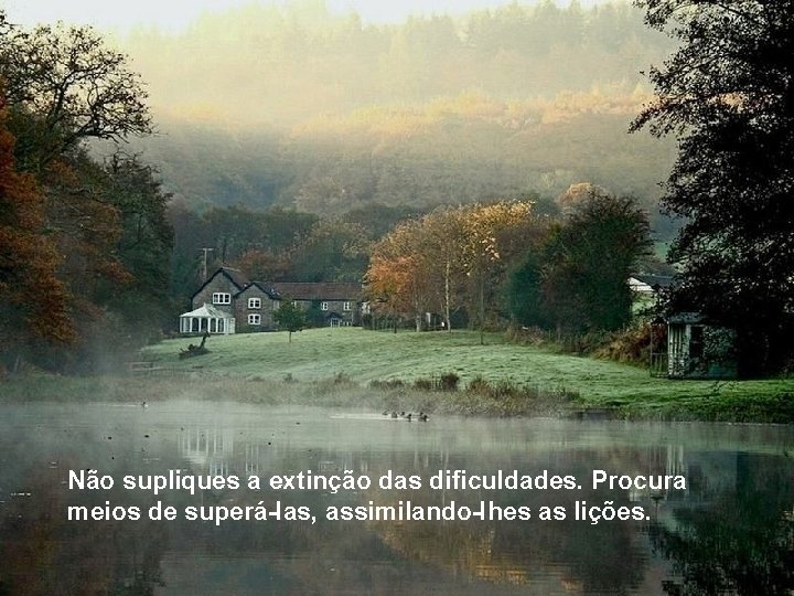 Não supliques a extinção das dificuldades. Procura meios de superá-Ias, assimilando-Ihes as lições. 