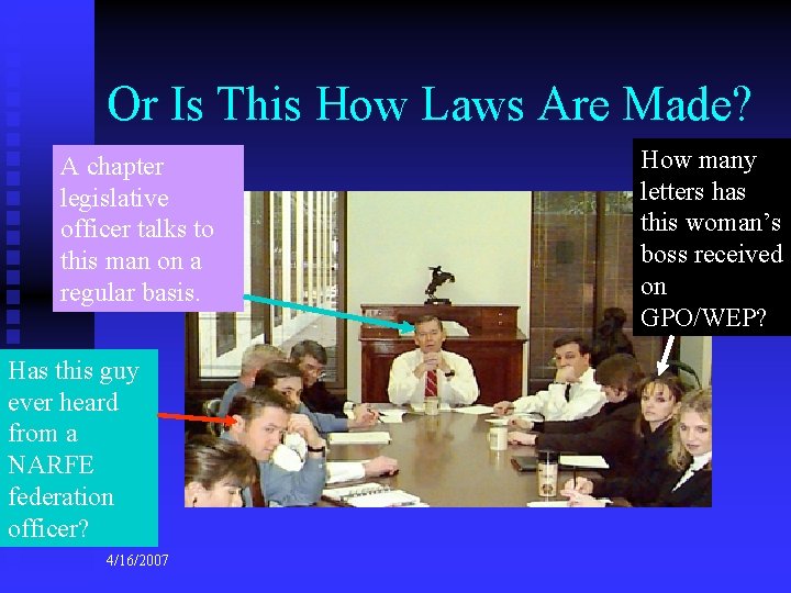 Or Is This How Laws Are Made? A chapter legislative officer talks to this