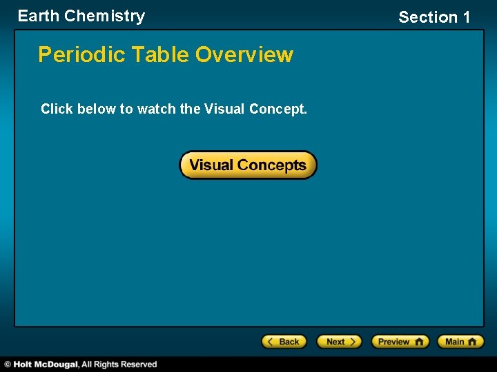 Earth Chemistry Periodic Table Overview Click below to watch the Visual Concept. Section 1