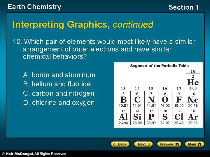 Earth Chemistry Section 1 Interpreting Graphics, continued 10. Which pair of elements would most