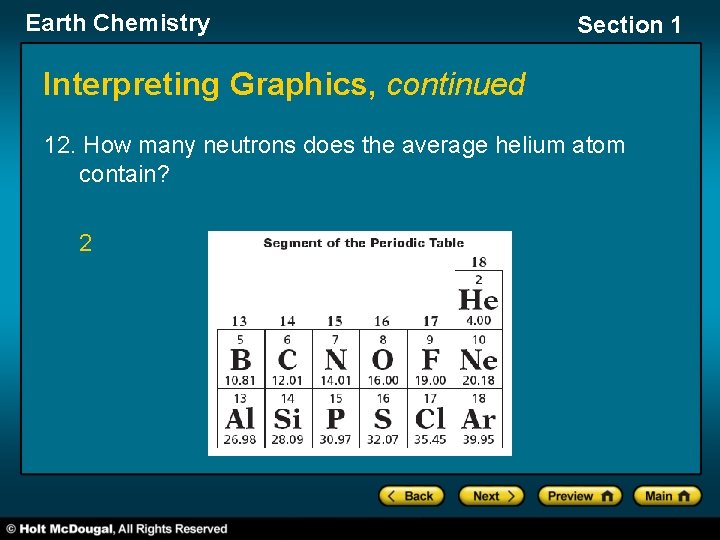 Earth Chemistry Section 1 Interpreting Graphics, continued 12. How many neutrons does the average
