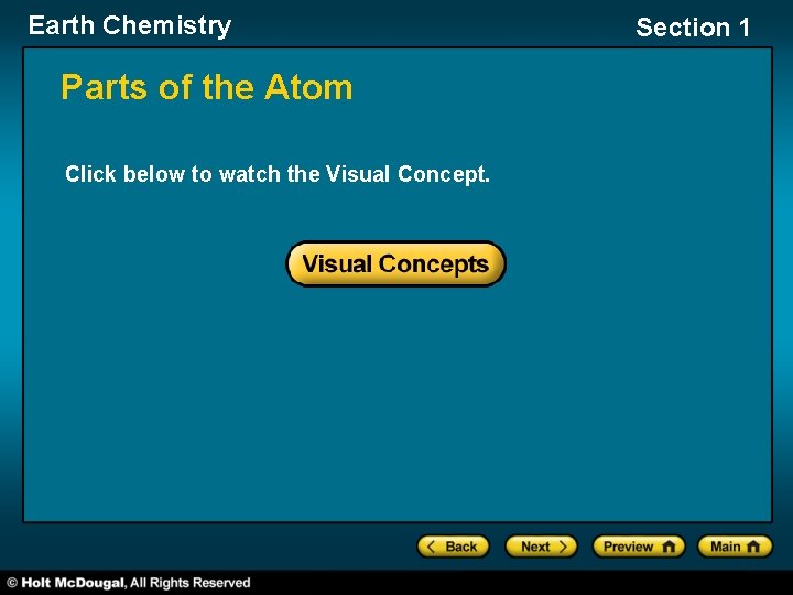 Earth Chemistry Parts of the Atom Click below to watch the Visual Concept. Section