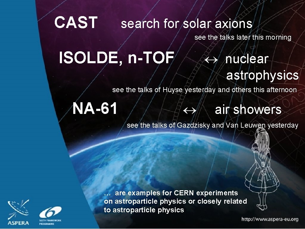 CAST search for solar axions Astroparticle Physics for Europe see the talks later this