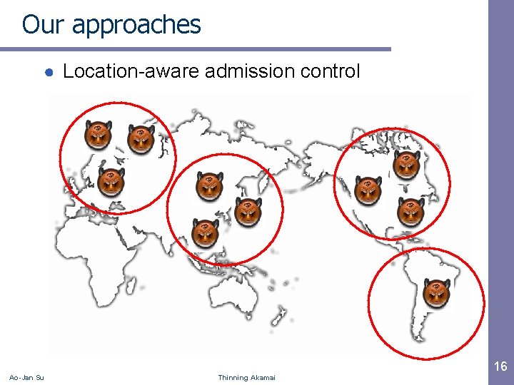 Our approaches ● Location-aware admission control Ao-Jan Su Thinning Akamai 16 