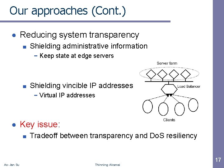 Our approaches (Cont. ) ● Reducing system transparency ■ Shielding administrative information − Keep