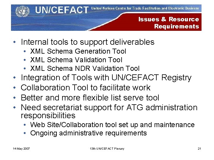 Issues & Resource Requirements • Internal tools to support deliverables • XML Schema Generation