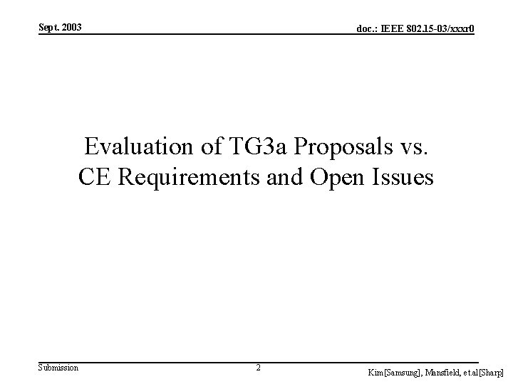 Sept. 2003 doc. : IEEE 802. 15 -03/xxxr 0 Evaluation of TG 3 a