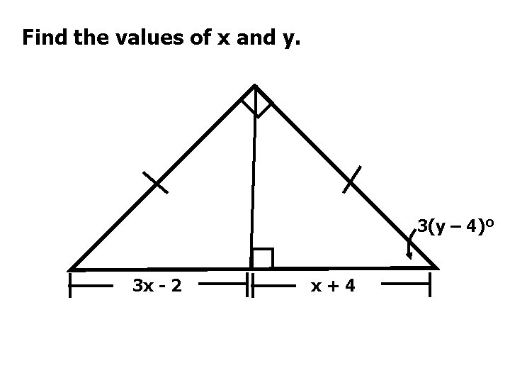 Find the values of x and y. 3(y – 4)º 3 x - 2