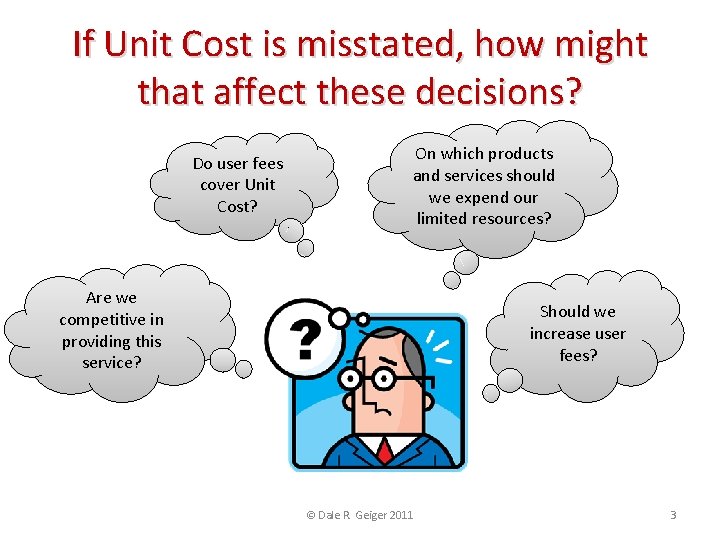 If Unit Cost is misstated, how might that affect these decisions? Do user fees