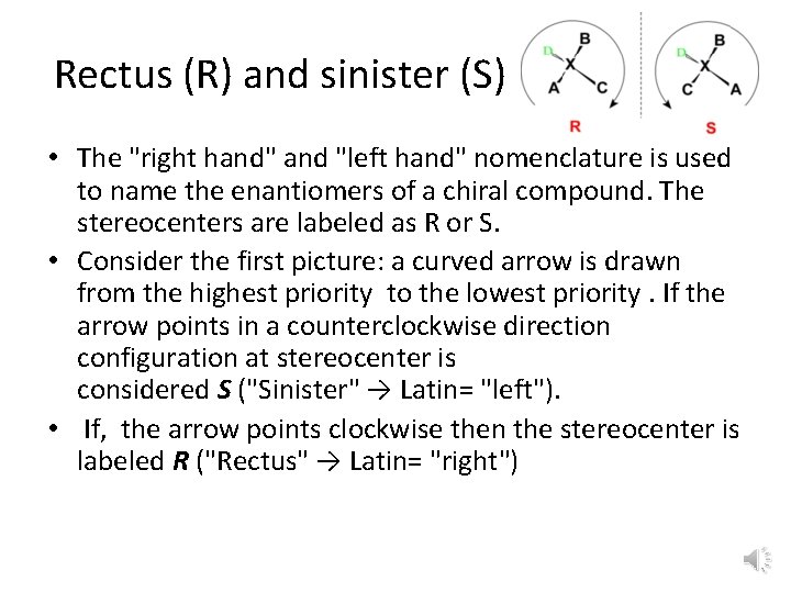 Rectus (R) and sinister (S) • The "right hand" and "left hand" nomenclature is
