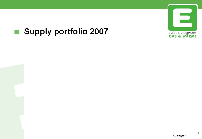 Supply portfolio 2007 As of 01/03/2008 14 
