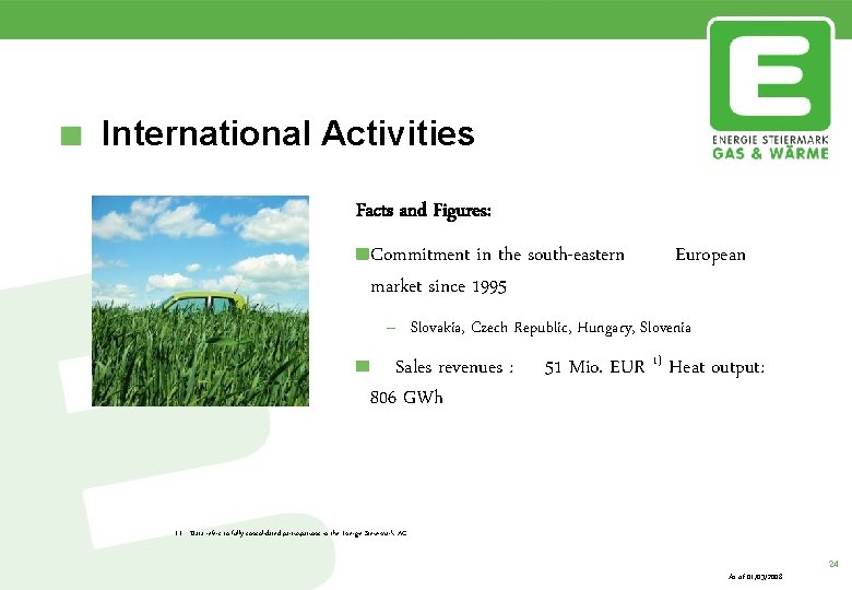 International Activities Facts and Figures: Commitment in the south-eastern market since 1995 European –