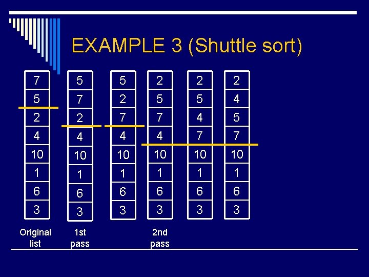 EXAMPLE 3 (Shuttle sort) 7 5 2 4 5 7 5 2 2 7