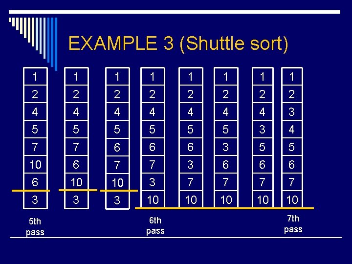 EXAMPLE 3 (Shuttle sort) 1 2 4 5 1 2 7 10 6 3