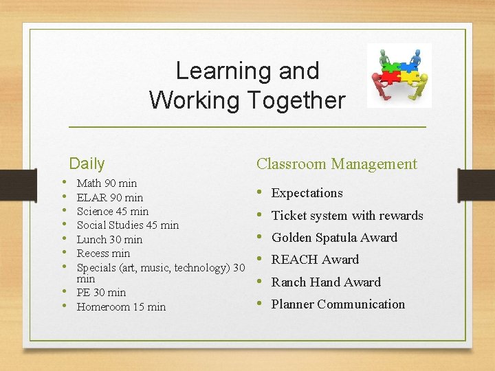 Learning and Working Together Daily • • Math 90 min ELAR 90 min Science