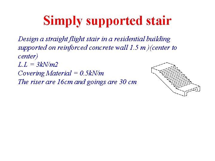 Simply supported stair Design a straight flight stair in a residential building supported on
