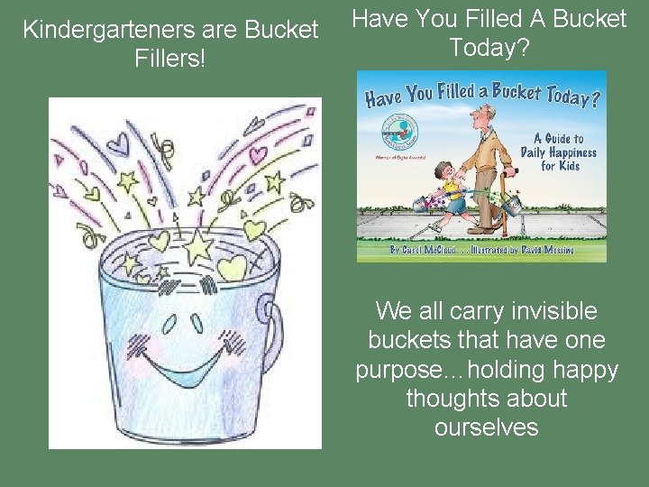 Kindergarteners are Bucket Fillers! Have You Filled A Bucket Today? We all carry invisible