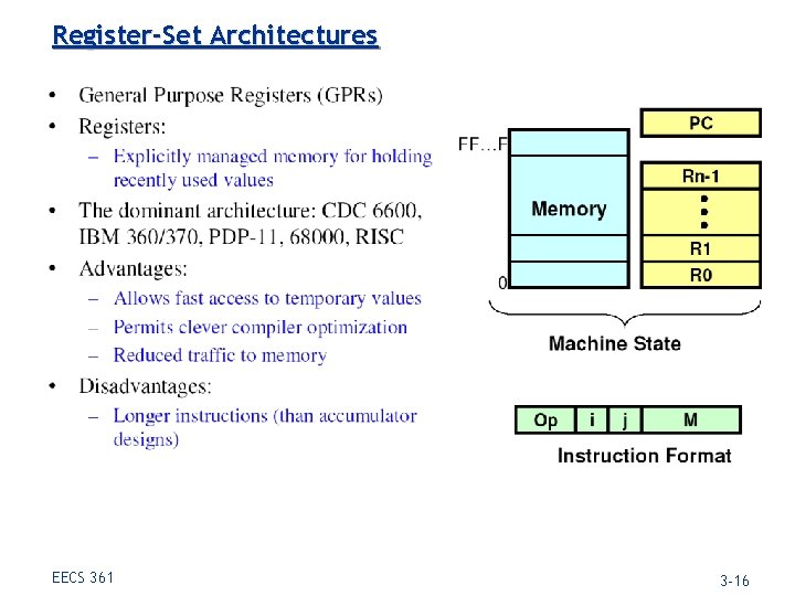 Register-Set Architectures EECS 361 3 -16 