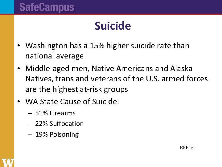 Suicide • Washington has a 15% higher suicide rate than national average • Middle-aged