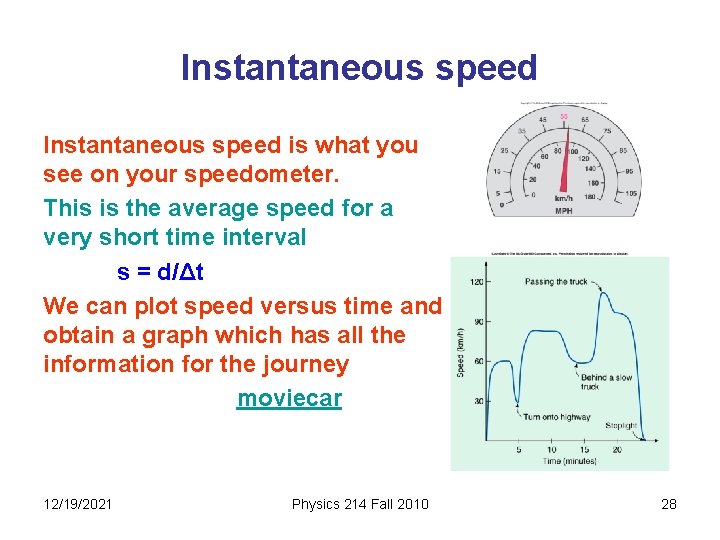 Instantaneous speed is what you see on your speedometer. This is the average speed