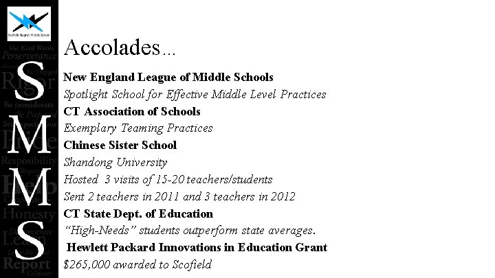 Accolades… New England League of Middle Schools Spotlight School for Effective Middle Level Practices