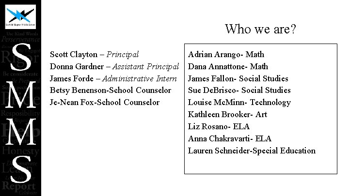 W Who we are? Scott Clayton – Principal Donna Gardner – Assistant Principal James