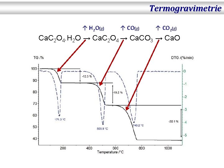 Termogravimetrie ↑ H 2 O(g) ↑ CO 2(g) Ca. C 2 O 4. H
