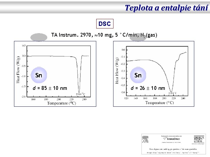 Teplota a entalpie tání DSC TA Instrum. 2970, 10 mg, 5 °C/min, N 2(gas)