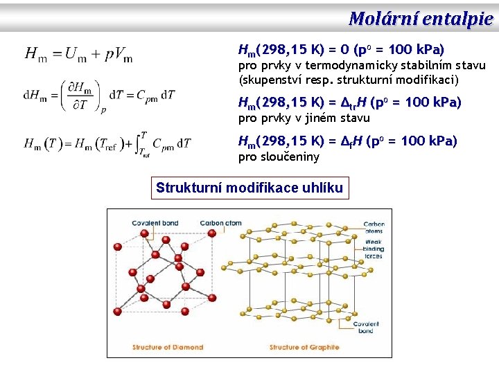 Molární entalpie Hm(298, 15 K) = 0 (po = 100 k. Pa) pro prvky