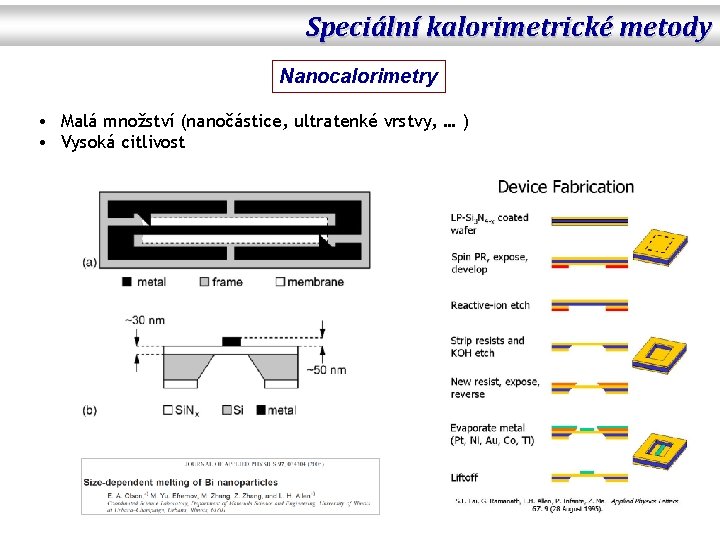 Speciální kalorimetrické metody Nanocalorimetry • Malá množství (nanočástice, ultratenké vrstvy, … ) • Vysoká