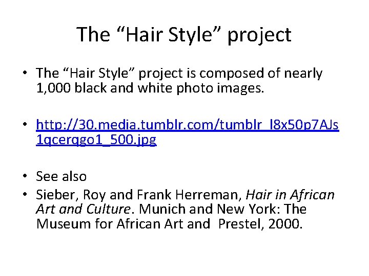 The “Hair Style” project • The “Hair Style” project is composed of nearly 1,