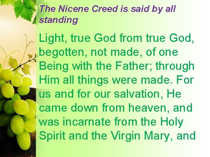The Nicene Creed is said by all standing Light, true God from true God,