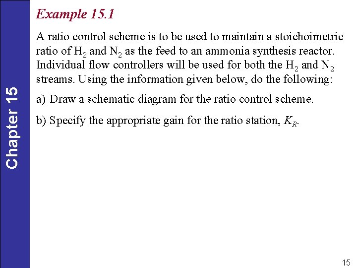 Example 15. 1 Chapter 15 A ratio control scheme is to be used to