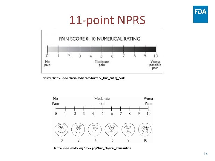 11 -point NPRS Source: http: //www. physio-pedia. com/Numeric_Pain_Rating_Scale http: //www. wikidoc. org/index. php/Pain_physical_examination 14