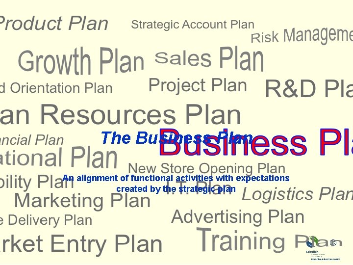 The Business Plan An alignment of functional activities with expectations created by the strategic