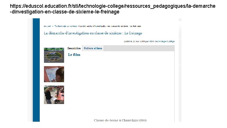 https: //eduscol. education. fr/sti/technologie-college/ressources_pedagogiques/la-demarche -dinvestigation-en-classe-de-sixieme-le-freinage 