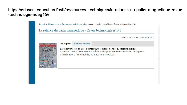https: //eduscol. education. fr/sti/ressources_techniques/la-relance-du-palier-magnetique-revue -technologie-ndeg 156 