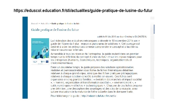 https: //eduscol. education. fr/sti/actualites/guide-pratique-de-lusine-du-futur 