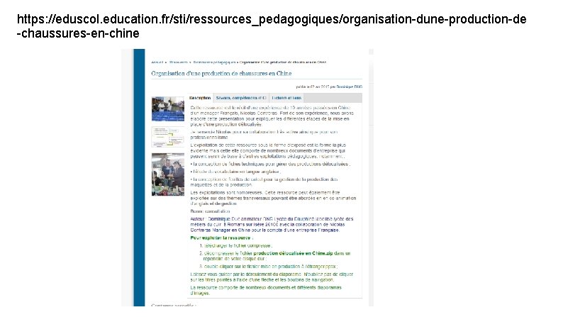 https: //eduscol. education. fr/sti/ressources_pedagogiques/organisation-dune-production-de -chaussures-en-chine 