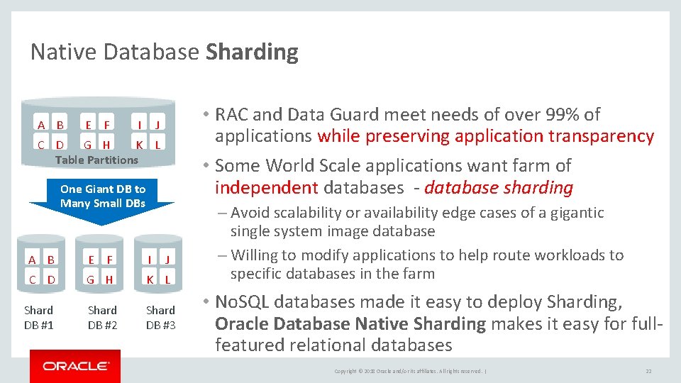Native Database Sharding A B E F I • RAC and Data Guard meet