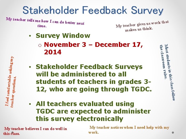 Stakeholder Feedback Survey My teacher tells me how I can do better next time.