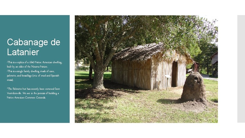Cabanage de Latanier -This is a replica of a 1840 Native American dwelling, built