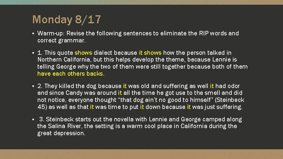 Sentences With Rip Monday 817 Warmup Revise the following sentences to